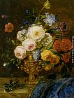 Golden Wall Art - A Still Life with Flowers in a Golden Vase